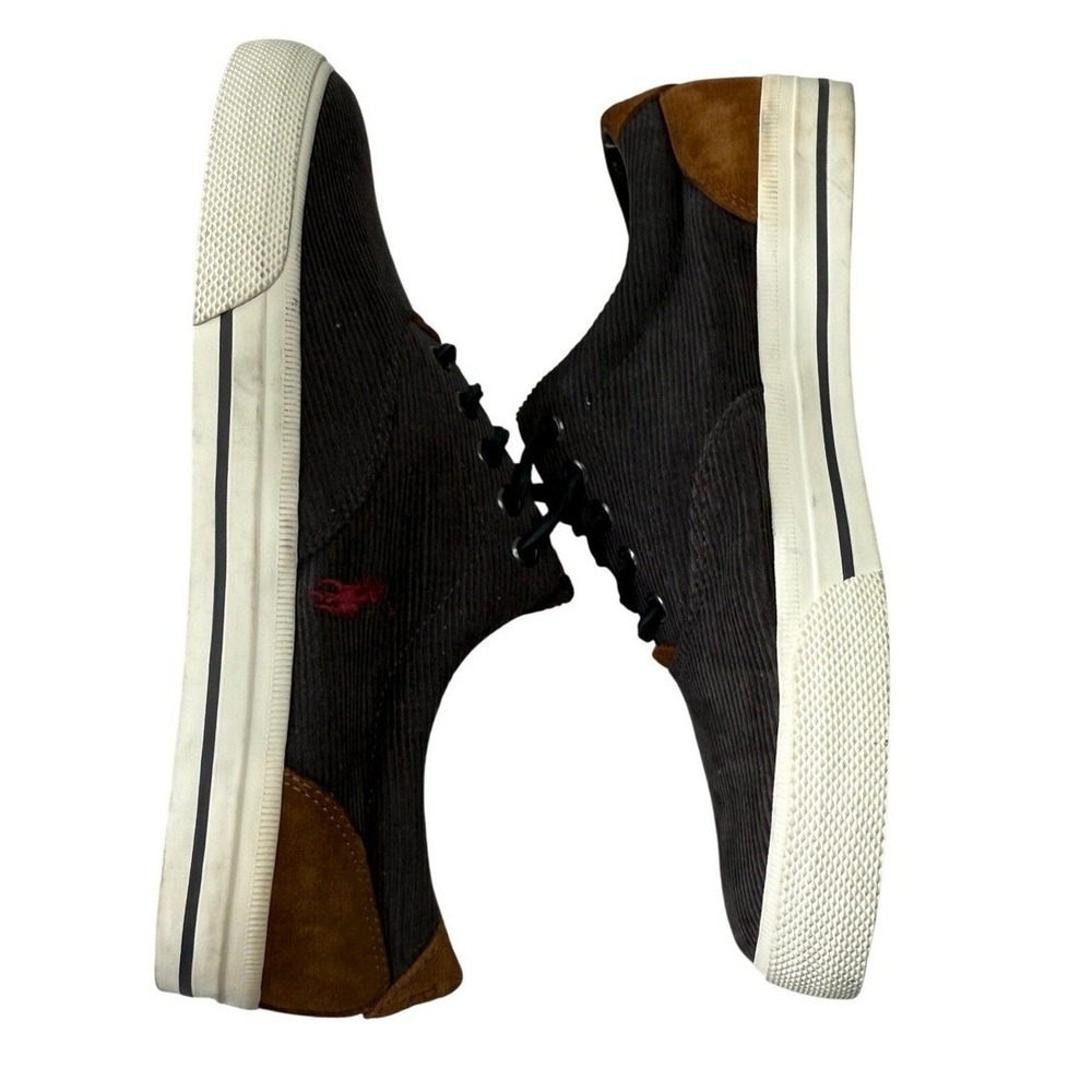 Polo Ralph Lauren Mens Corduroy Suede Sneakers Grey Brown Shoes 9 Sample NEW